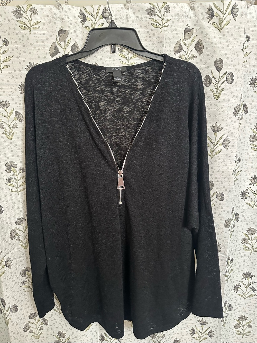 Alfani Black V-Neck Zip-Front Lightweight Sweater